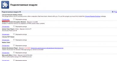 Подключаемые модули Google Chrome и другие настройки